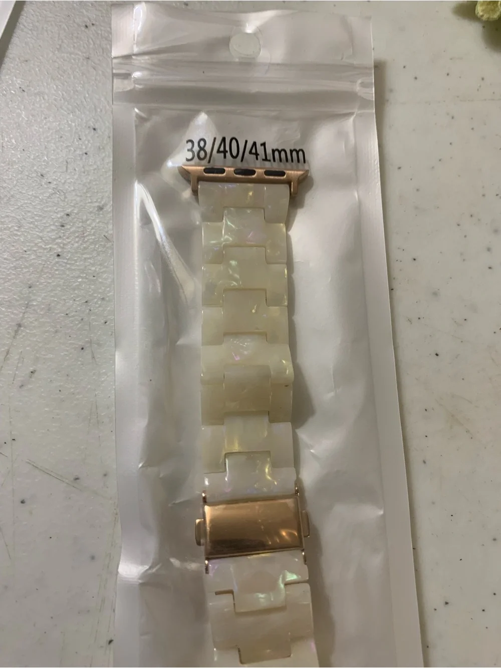 2-Apple Pearlescent White Resin Link Watch Bands Rose Gold Hardware - 38/40/41mm